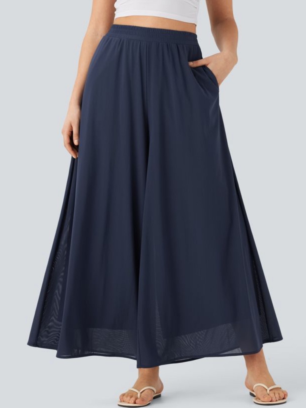 Halara High Waisted Pocket Mesh Overlay Wide Leg Casual Pants Blue Size Small